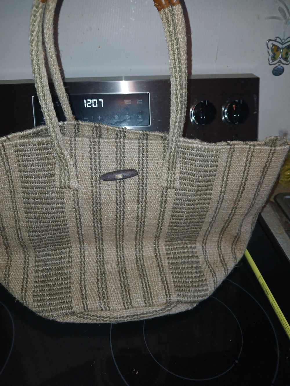 J. Jill Natural and Olive Striped Woven Tote